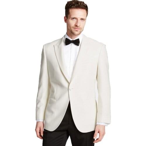 ANNIEBRITNEY Ivory Slim Fit 2 Piece Men Suit With Pants Groom Wedding Tuxedo Tailor Made Men Prom Wedding Peaked Lapel Suit Set