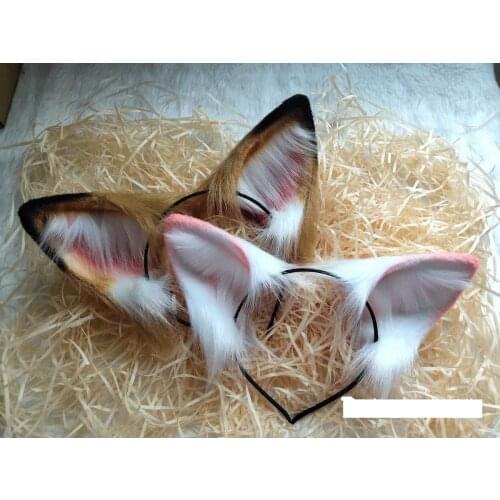 New Brown Pink Wolf Fox Cat Ears Hair Hoop Tail Set Hand Made Work For KC Cosplay Party Game Costume Accessories Custom Made