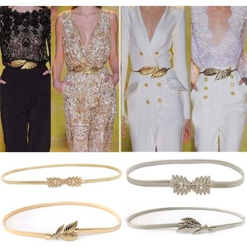 Flower Leaves Metal Buckle Belt For Dresses Women Ladies Elastic Waist Chain Belts Female Gold Thin Belts Fashion 2020 Waistband