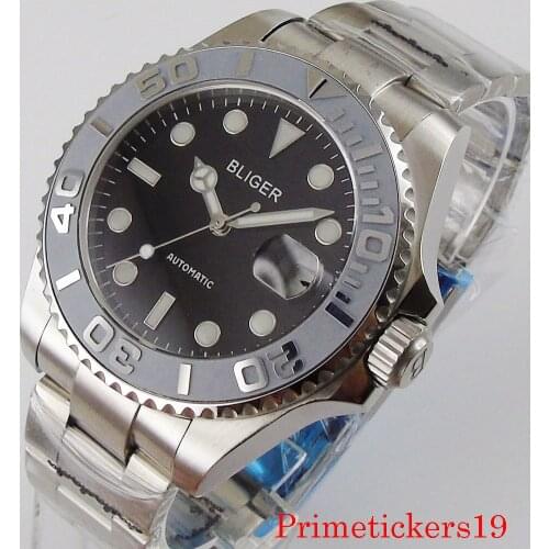 Luxury 40mm black sterile dial men watch auto date sapphire crystal mental bracelet MIYOTA 8215 automatic watch