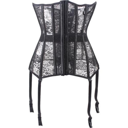 Sexy Corset Lace Up Bustier Black Lace Corselet Steampunk Corset Plastic Bone Corsets and Bustiers Plus Size Corset for Women