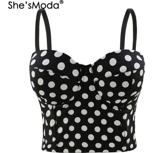 ShesModa Vintage Dot Print Womens Bra Christmas Bustier Diamonds Night Club Party Cropped Top Vest Plus Size