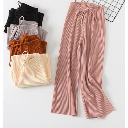 Chiffon Wide Leg Pleated Trousers High Waist Ladies Elegant Women Pants Casual Female Loose Leggings