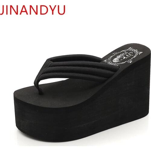 11CM Heels Slipper Shoes Woman Summer Sandals Flip Flops High Heel Beach Wedges Platform Women Slippers Ladies Flipflops