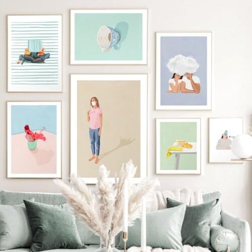 Nordic Poster Read Coffee Rest Meditation Flower Couples Abstract Wall Art Print Canvas Painting Decor Pictures For Living Room