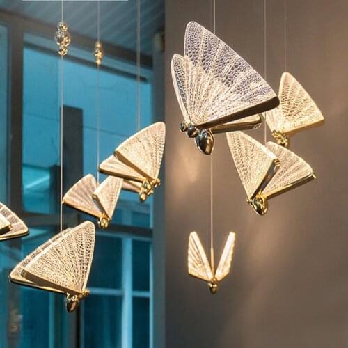 Modern Butterfly Shape Chandelier Lighting for Living Room Stair Light Bedroom Bedside Lamps Rotating Stair Long Chandeliers