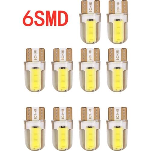 10pcs LED W5W T10 194 168 W5W COB 6SMD Led Parking Bulb Auto Wedge Clearance Lamp CANBUS Silica Bright White License Light Bulbs