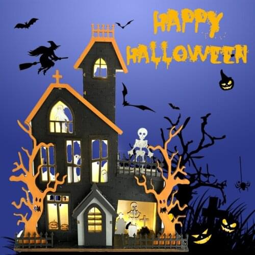 Halloween Table Decorations Wooden Haunted House Ghost Table Centerpieces Sign with LED Light for Home Kitchen