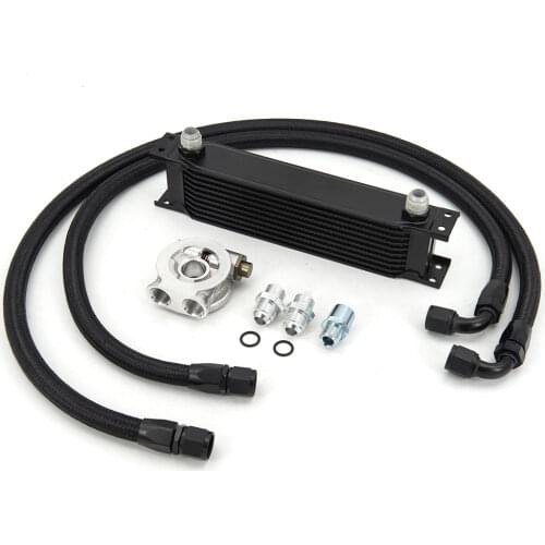 Universal racing car row 16 excavator hydraulic oil cooler kit with OIL FILTER SANDWICH ADAPTER+an10 hose