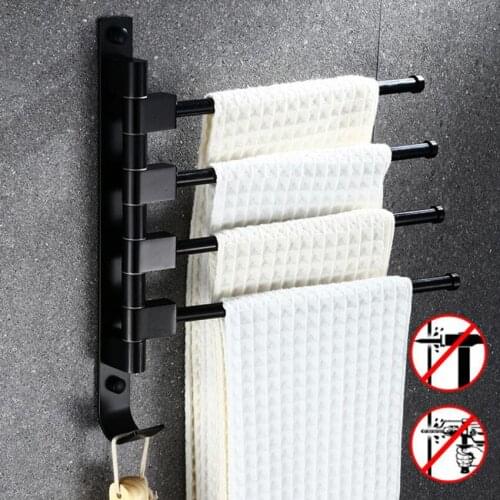 2/3/4/5 Poles Black Stainless Steel Wall Mounted Towel Bar Rack Holder Hook Swivel Bathroom Hanger