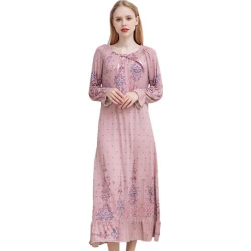 2021Spring and Autumn Womens Nightdress Long-sleeved Modal Loose Nightwear Home Wear Sexy Sleepwear Women Sleep Tops Night Gown