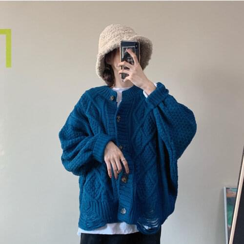 Jacket Womens trendy sweater with holes in autumn and winter womens loose twist cardigan casual long sleeve top