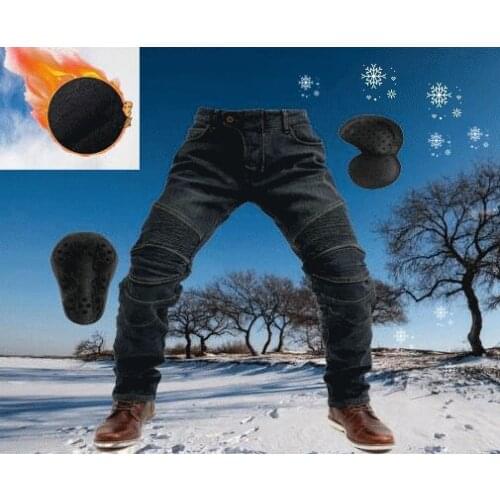 Winter windproof Keep warm motorcycle riding jeans locomotive fall and stretch plus cashmere pants men