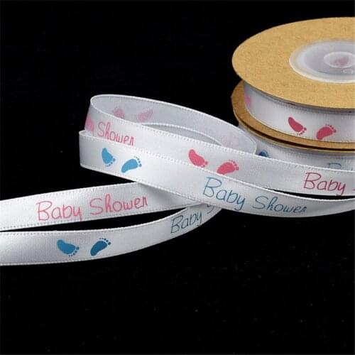 10Yards 10mm Grosgrain Fabric Baby Footprint Letters Printed Ribbon Trim For Needlework Craft Decarotions Handcraft DIY Bow Home