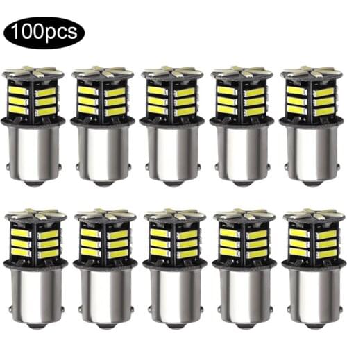 100PCS S25 1156 BA15S P21/5W 1157 BAY15D 7020 21 SMD LED Car Turn Signal Tail Brake Lights Bulb Lamp 6000K WHITE 12V