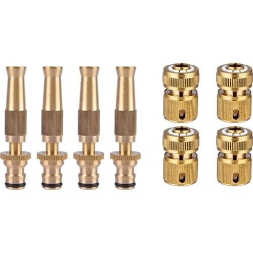 4 Pcs Brass Adjustable Copper Straight Connector Spray Nozzle & 4 Pcs Brass Hose Connector Hose End Quick Connect