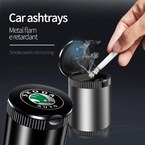 Car Interior Accessories Alloy Ashtray Cigarette Holder Box For Skoda Octavia 2 A7 Tour RS Rapid Kodiaq Superb Kamiq Yeti Karoq