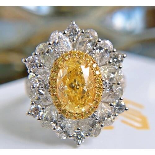 Big Oval Yellow Zircon Ring White Crystal Full Stone Opening Rings For Women Luxury Jewelry Female Vintage Wedding Dainty Ring
