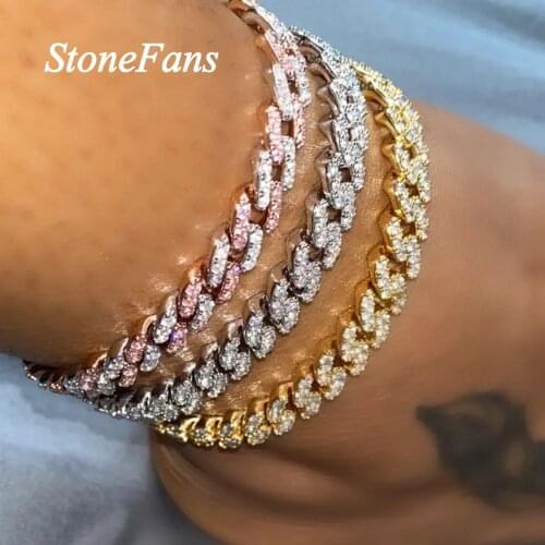 Stonefans Hip Hop Rhinestone Iced Out Cuban Anklet Leg Bracelet for Women Shiny Cuban Link Chain Anklet Foot Jewelry Barefoot