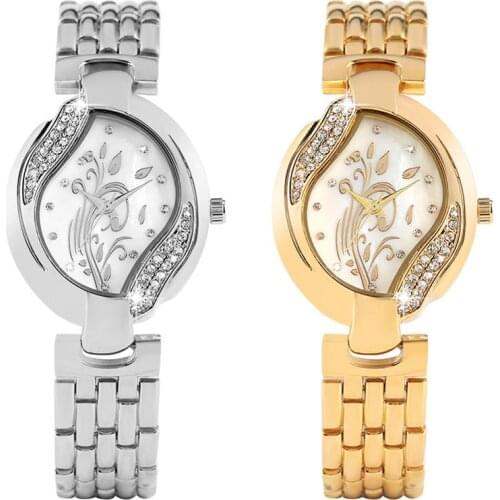 Womens Watch Elegant Quartz Analog Wristwatch Leaf Shape Pattern Watches for Lady