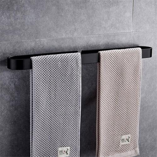 Black Towel Rail Bar Wall Mounted Single Towel Holder Rack Self Adhesive No Drilling for Bathroom and Kitchen mural salle de