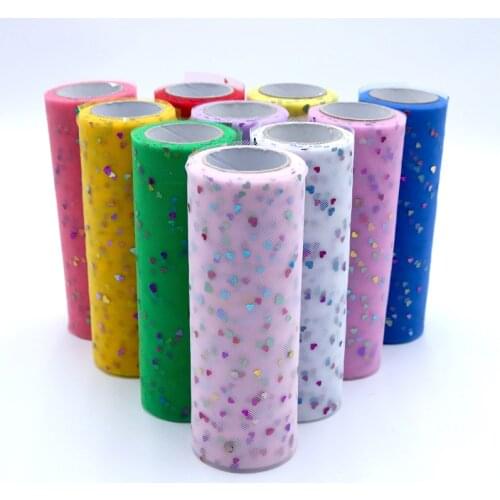 15cm 10 Yards Colorful Love Glitter Sequin Tulle Roll Organza Spool Tutu Fabric Wedding Decoration DIY Tutu Skirt Accessories