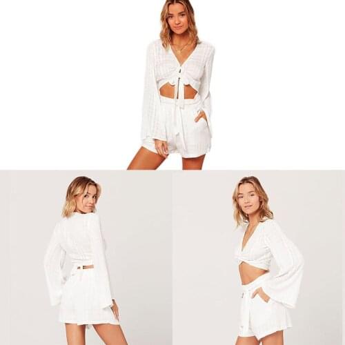 Two Piece Set Women Clothes Outfits Long Sleeve Top Shorts Sexy Matching Sets Holiday Casual Outfit