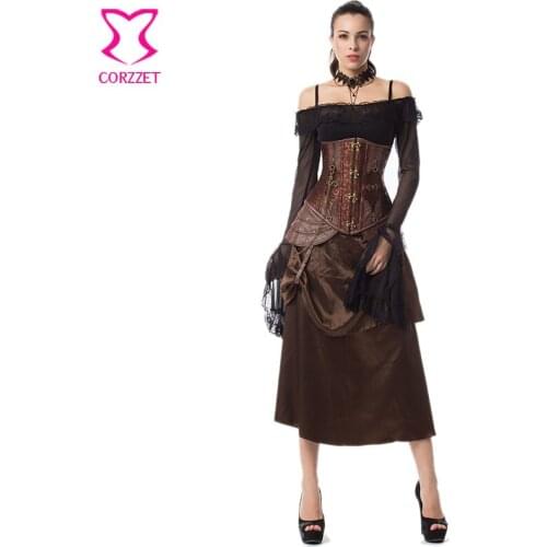 Brown Guepiere Sexy Underbust Corset Steampunk Corsets And Bustiers Vintage Burlesque Dress Gothic Clothing Dresses Corsetto