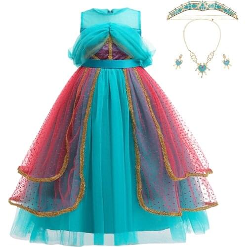 Girl Jasmine Cosplay Costume Children Jasmine Dress Up Arabian Princess Dance Costume Kids Birthday Party Princess Evening Dress