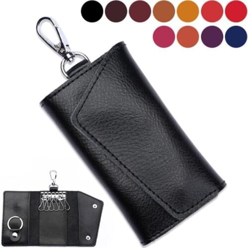 New Leather Keychain Men Women Key Holder Organizer Pouch Cow Split Car Key Wallet Housekeeper Key Case Mini Card Bag