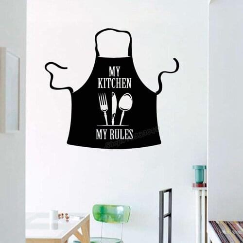 Kitchen Quote Wall Decal Art Knife Fork Spoon CHEF APRON Wall Sticker Kitchen Wall Decor Design Vinyl Kitchen Decal Mural B010