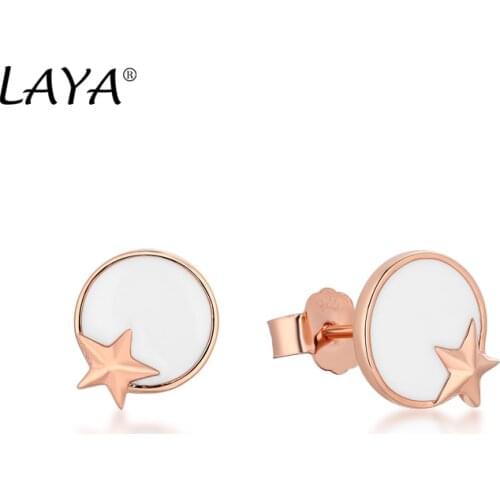 925 Sterling Silver Fashion Pentagram Round Black Enamel Stud Earrings For Womens Wedding Party High Quality Elegant Jewelry