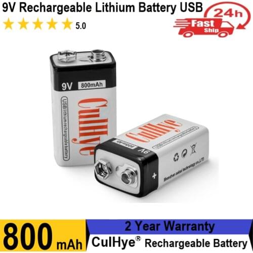 CulHye 9V 800mAh Rechargeable Lithium Battery 6F22 9 Volt li-ion Micro USB Batteries for Multimeter Microphone Toy RC Helicopter