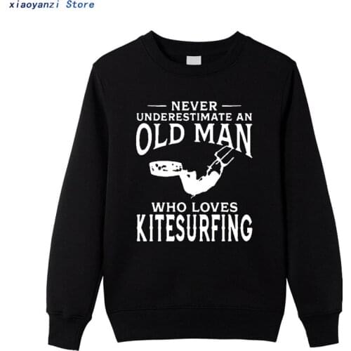 Never Underestimate An Old Man Who Loves Kitesurfing Mens sweatshirts Unique Gift Present Windsurfing Heartbeat men pullovers