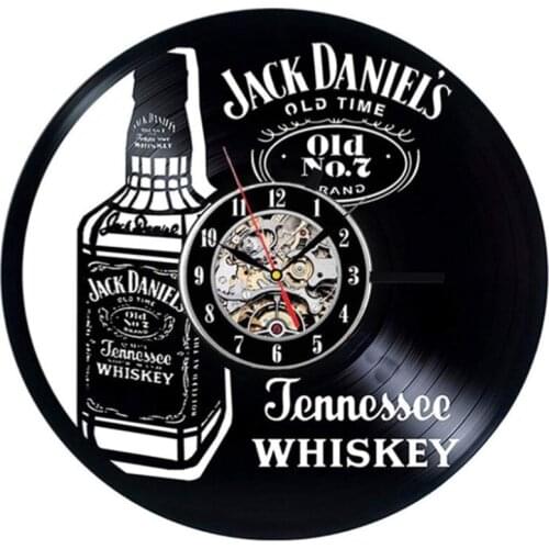 Wall Clock,Whiskey Beer Wall Clock Modern Design Vintage Vinyl Clock 7 Colors Led Lighting Change Wall Watch Home Decor