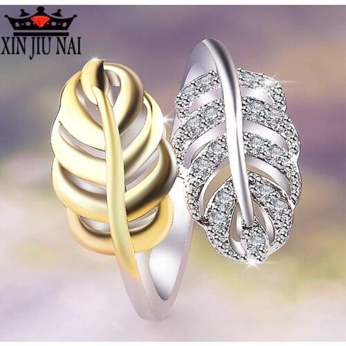 Originally simple design of gold and wedding laminated leaf plant jewelry, micro-paved zirconium travel Ring Gift womens rings