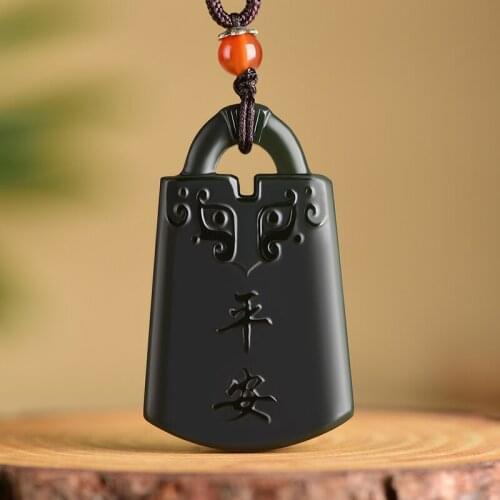 Natural A hetian jade carving safe luck black green jade jade pendant unique design jadeite jade necklace men jewelry