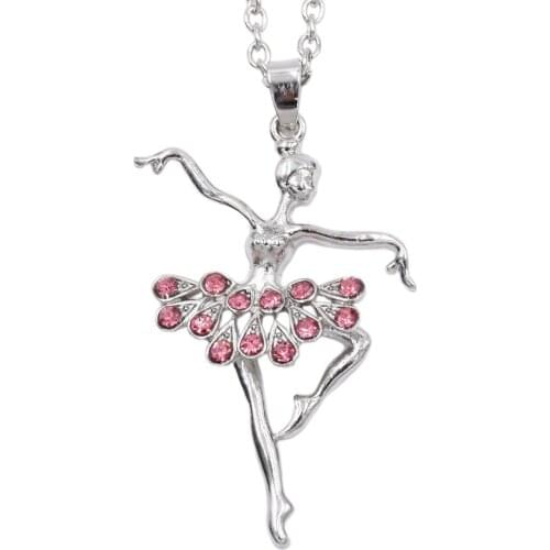 Personality Zircon Inlaid Ballet Girl Pendant Necklace Womens Necklace Long Sweater Chain Dance Lovers Jewelry Accessories