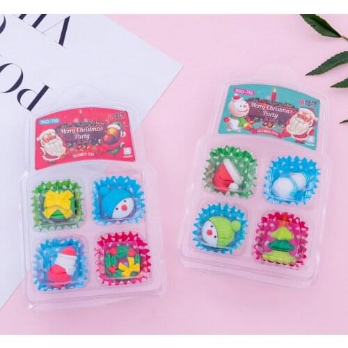4PCS/Lot Plastic Card Santa Claus Eraser Set Students Christmas Gift Prizes Christmas Eraser