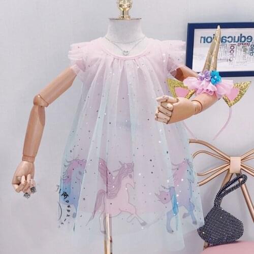 Princess Dress Girl Clothes Unicorn Dresses Kids Pink Clothing for Girls Birthday Party Rainbow Vestidos + Hair Hoop
