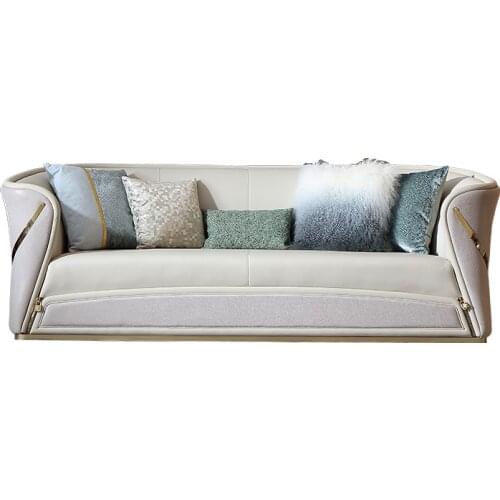 Postmodern light luxury leather sofa top layer cowhide living room high-end solid wood sofa villa furniture