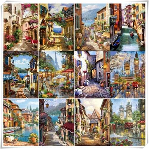 Dropshipping 5D Diamond Painting Street Full Square/Round Drill Diamond Embroidery Landscape Mosaic Pictures Home Decoration