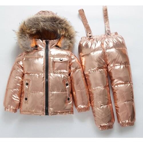 RUSSIA new winter Childrens Clothing sets Boys and girls white duck down ski suit thick -30