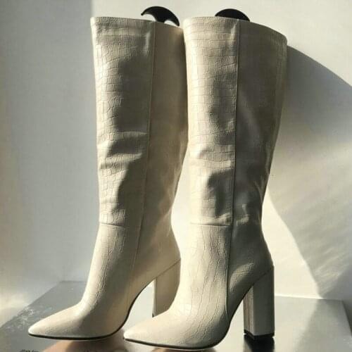 Winter For Woman New Fashion Sexy Consice Pure color Brown Pointed toe New Block heels Chunky Heels Knee high boots 34-43