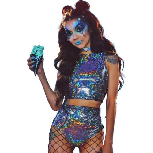 Sexy halter suits Nightclub colorful laser costumes Scales costume Summer sexy backless bodysuits beach Swimwear