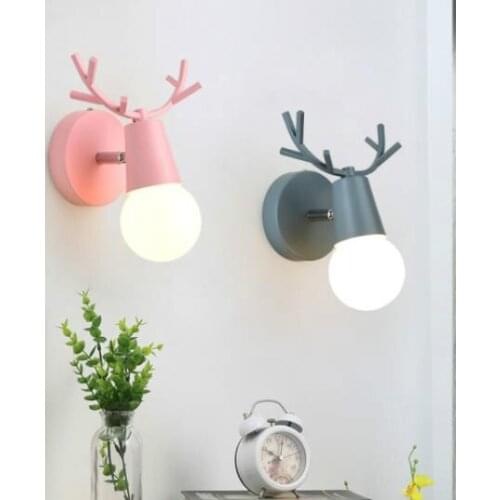Nordic Adjustable LED Wall Lights colorful cartoon Deer Antlers Bedroom Reading Sconce Wall Mounted Children room Lighting E27