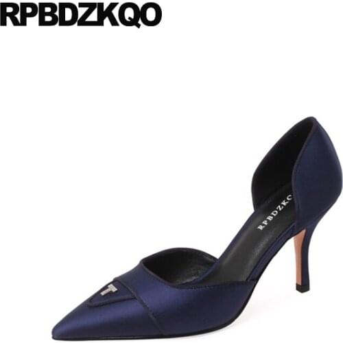 High Heels Blue Pumps Diamond Silk Rhinestone Women Satin Silver Shoes 8cm Wedding Crystal Pointed Toe Thin Girls Bridesmaid