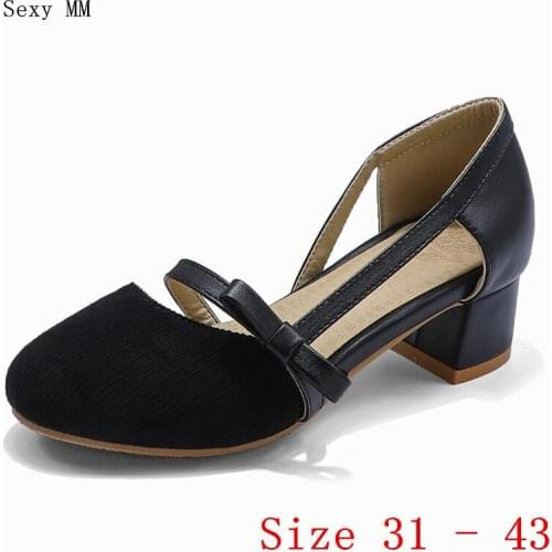 Low High Heels Women Pumps Girl Low High Heel Shoes Mary Janes Woman Shoes Kitten Heels Small Plus Size 30 31 32 33 -40 41 42 43