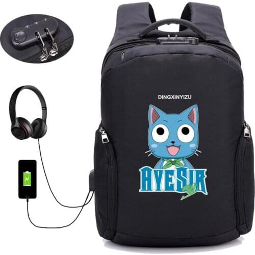 USB Charge Anti Theft Backpack Japan anime Fairy Tail Backpack School student Bags Men Women Travel Backpack Waterproof bag
