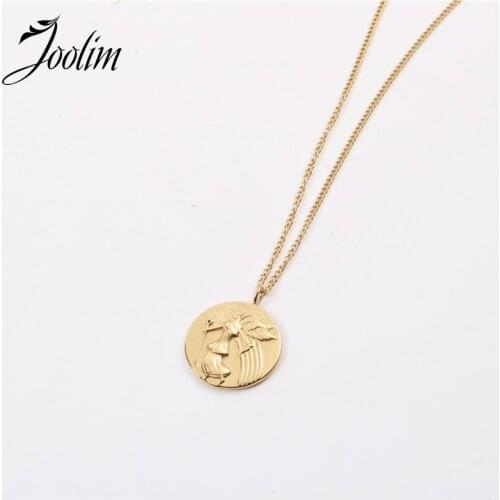 Joolim Jewelry PVD Gold Finish Greek Mythology Coin Pendant Necklace Stylish Stainless Steel Necklace